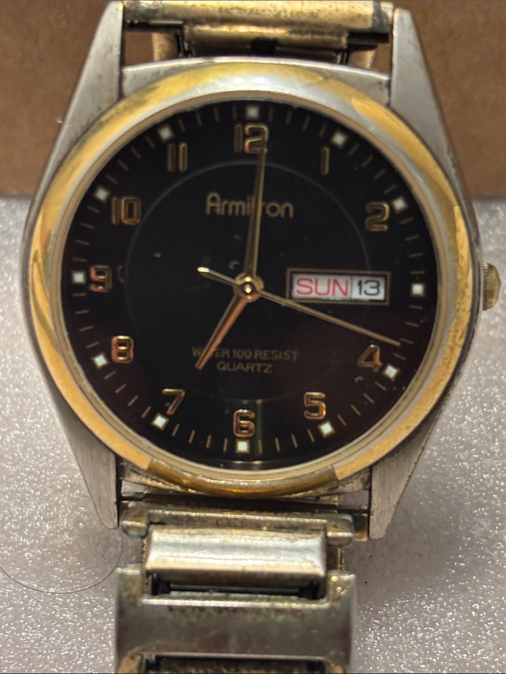 Armitron Men's Two-Tone Silver and Gold Watch with Black Dial